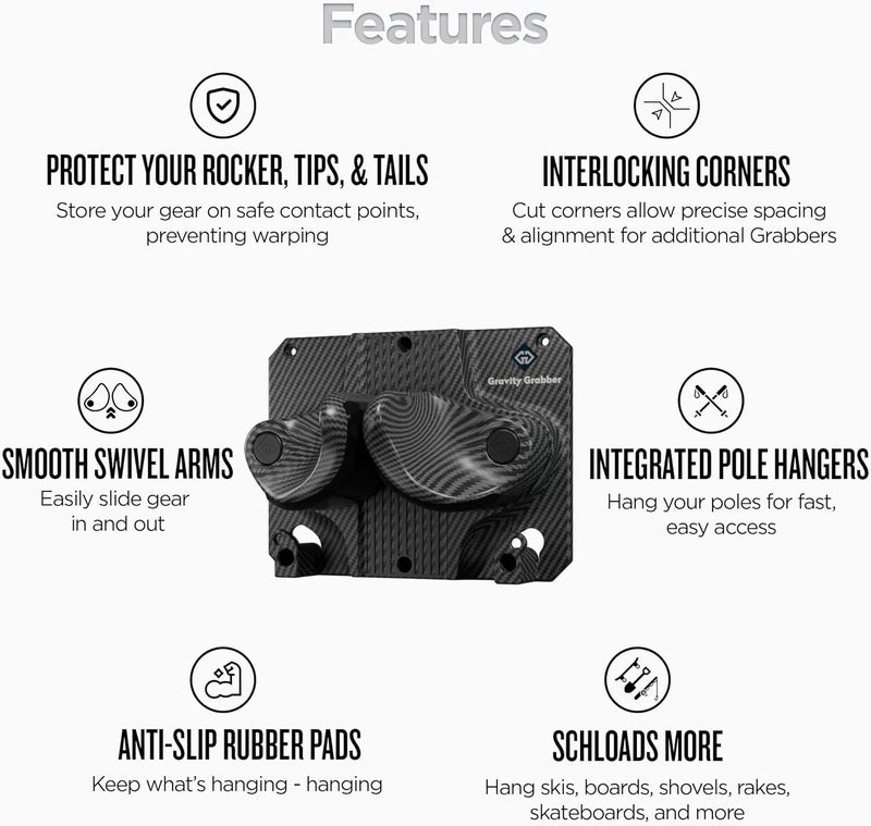 Gravity Grabber Store - Ultimate Ski & Snowboard Wall Rack | Secure, Non-Slip Storage | Fits Any Ski/Board | Garage Organization | Ski Storage Rack | Snowboard Storage Rack | Winter Gear Organizer | 3 Pck - Image 4